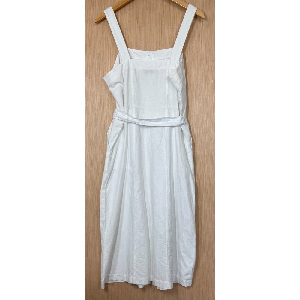 LOFT White Button-Front Midi Dress with Tie Waist - Picture 5 of 13
